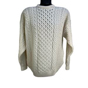 Carraig Donn Merino Wool Ivory Cable Knit Pullover Sweater Fisherman Unisex